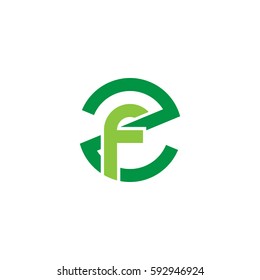 initial letter logo zf, fz, f inside z rounded lowercase green flat