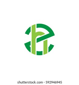 initial letter logo zh, hz, h inside z rounded lowercase green flat