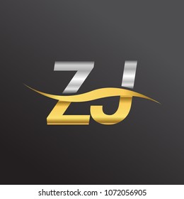 initial letter logo ZJ company name gold and silver color swoosh design. vector logotype for business and company identity.
