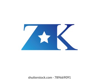 Initial letter logo ZK uppercase blue template with star
