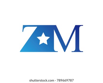 Initial letter logo ZM uppercase blue template with star