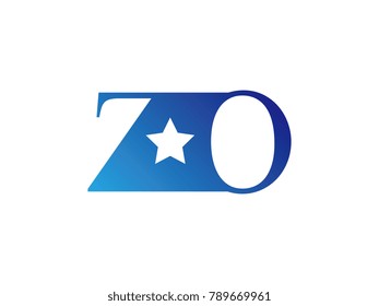 Initial letter logo ZO uppercase blue template with star