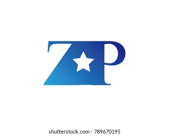 Initial letter logo ZP uppercase blue template with star