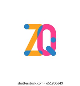 Initial letter logo ZQ overlapping round line, yellow blue magenta