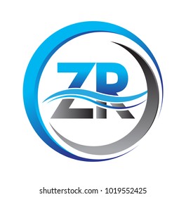 initial letter logo ZR company name blue and grey color on circle and swoosh design. vector logotype for business and company identity.