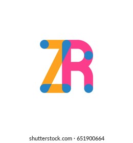 Initial letter logo ZR overlapping round line, yellow blue magenta
