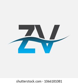 Initial letter logo ZV company name blue and black color swoosh design. vector logotype for business and company identity.