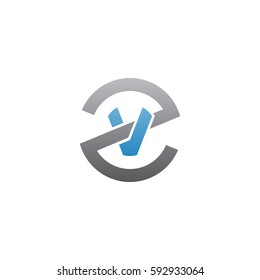 initial letter logo zv, vz, v inside z rounded lowercase blue gray