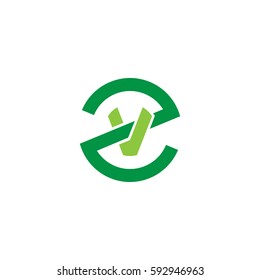initial letter logo zv, vz, v inside z rounded lowercase green flat