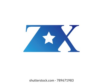 Initial letter logo ZX uppercase blue template with star