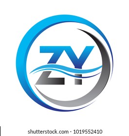initial letter logo ZY company name blue and grey color on circle and swoosh design. vector logotype for business and company identity.