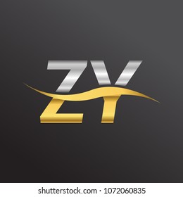 initial letter logo ZY company name gold and silver color swoosh design. vector logotype for business and company identity.