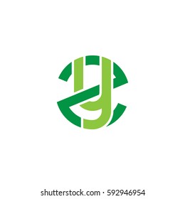 initial letter logo zy, yz, y inside z rounded lowercase green flat