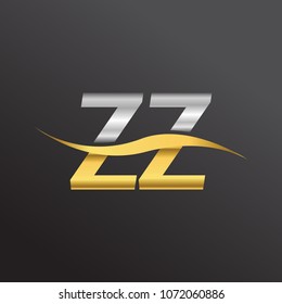 initial letter logo ZZ company name gold and silver color swoosh design. vector logotype for business and company identity.