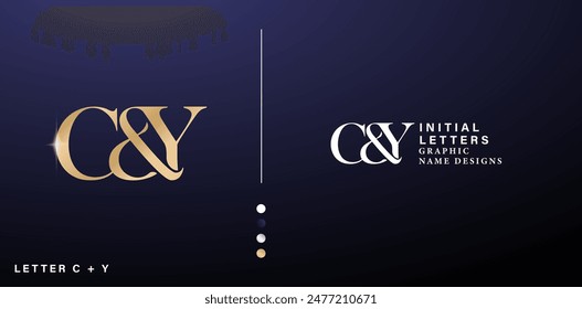 Initial Letter Logos Designs Vektorgrafik CY goldenes Alphabet Kombination mit blauem Hintergrund Kreativunternehmen für Unternehmen, Branding-Werbekampagnen, Buchdruck, Stickerei, Cover Einladungen Umschläge