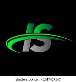 initial letter IS logotype company name colored green and black swoosh design. vector logo for business and company identity.