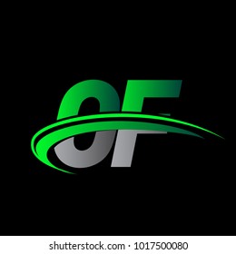 initial letter OF logotype company name colored green and black swoosh design. vector logo for business and company identity.