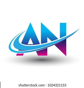 initial letter AN logotype company name colored blue and magenta swoosh design. vector logo for business and company identity.