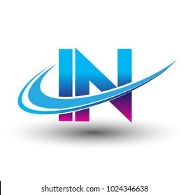 initial letter IN logotype company name colored blue and magenta swoosh design. vector logo for business and company identity.
