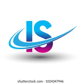 initial letter IS logotype company name colored blue and magenta swoosh design. vector logo for business and company identity.
