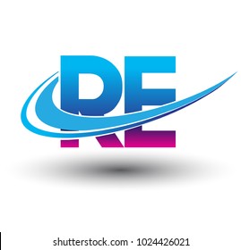 initial letter RE logotype company name colored blue and magenta swoosh design. vector logo for business and company identity.
