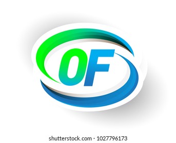 initial letter OF logotype company name colored blue and green swoosh design, modern logo concept. vector logo for business and company identity.