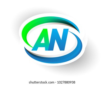 initial letter AN logotype company name colored blue and green swoosh design, modern logo concept. vector logo for business and company identity.