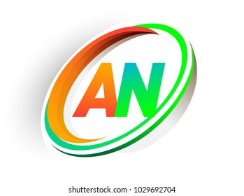 initial letter AN logotype company name colored orange and green circle and swoosh design, modern logo concept. vector logo for business and company identity.
