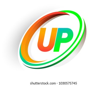 initial letter UP logotype company name colored orange and green circle and swoosh design, modern logo concept. vector logo for business and company identity.