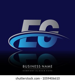 initial letter EG logotype company name colored blue and grey swoosh design. vector logo for business and company identity.
