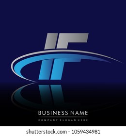initial letter IF logotype company name colored blue and grey swoosh design. vector logo for business and company identity.