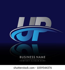initial letter UP logotype company name colored blue and grey swoosh design. vector logo for business and company identity.