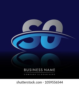 initial letter SO logotype company name colored blue and grey swoosh design. vector logo for business and company identity.