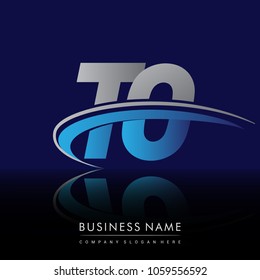 initial letter TO logotype company name colored blue and grey swoosh design. vector logo for business and company identity.