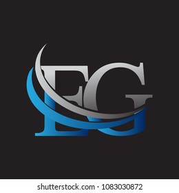 initial letter EG logotype company name colored blue and grey swoosh design. vector logo for business and company identity.