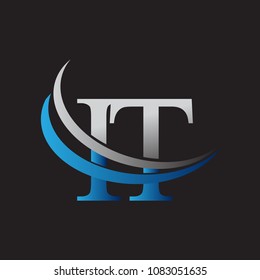 initial letter IT logotype company name colored blue and grey swoosh design. vector logo for business and company identity.