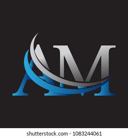 initial letter AM logotype company name colored blue and grey swoosh design. vector logo for business and company identity.