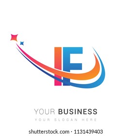 initial letter IF logotype company name colored orange, red and blue swoosh star design. vector logo for business and company identity.