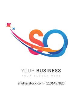 initial letter SO logotype company name colored orange, red and blue swoosh star design. vector logo for business and company identity.