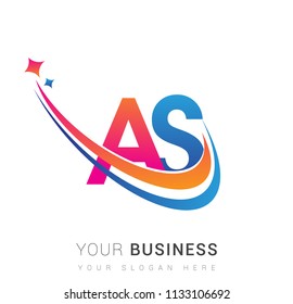 initial letter AS logotype company name colored orange, red and blue swoosh star design. vector logo for business and company identity.