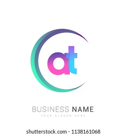 initial letter AT logotype company name, coloreful and swoosh design. vector logo for business and company identity.
