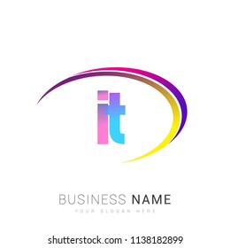 initial letter IT logotype company name, coloreful and swoosh design. vector logo for business and company identity.