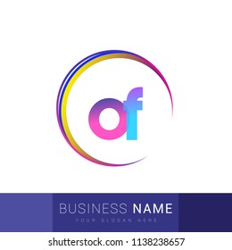 initial letter OF logotype company name, coloreful and swoosh design. vector logo for business and company identity.