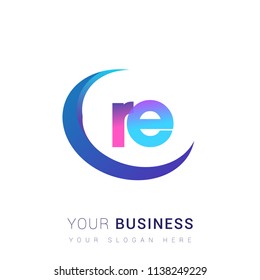 initial letter RE logotype company name, coloreful and swoosh design. vector logo for business and company identity.