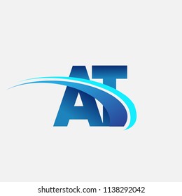 initial letter AT logotype company name colored blue and swoosh design. vector logo for business and company identity.
