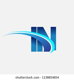 initial letter IN logotype company name colored blue and swoosh design. vector logo for business and company identity.