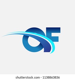 initial letter OF logotype company name colored blue and swoosh design. vector logo for business and company identity.
