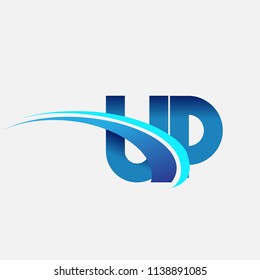 initial letter UP logotype company name colored blue and swoosh design. vector logo for business and company identity.