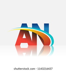 initial letter AN logotype company name colored red and blue and swoosh design. vector logo for business and company identity.
