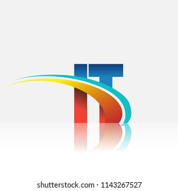 initial letter IT logotype company name colored red and blue and swoosh design. vector logo for business and company identity.
